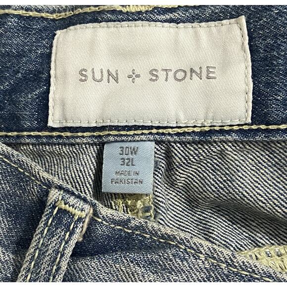 Sun + Stone Men's 30x32 Union Slim-Fit Distressed Denim Jeans Vintage Wash NEW - Picture 11 of 13